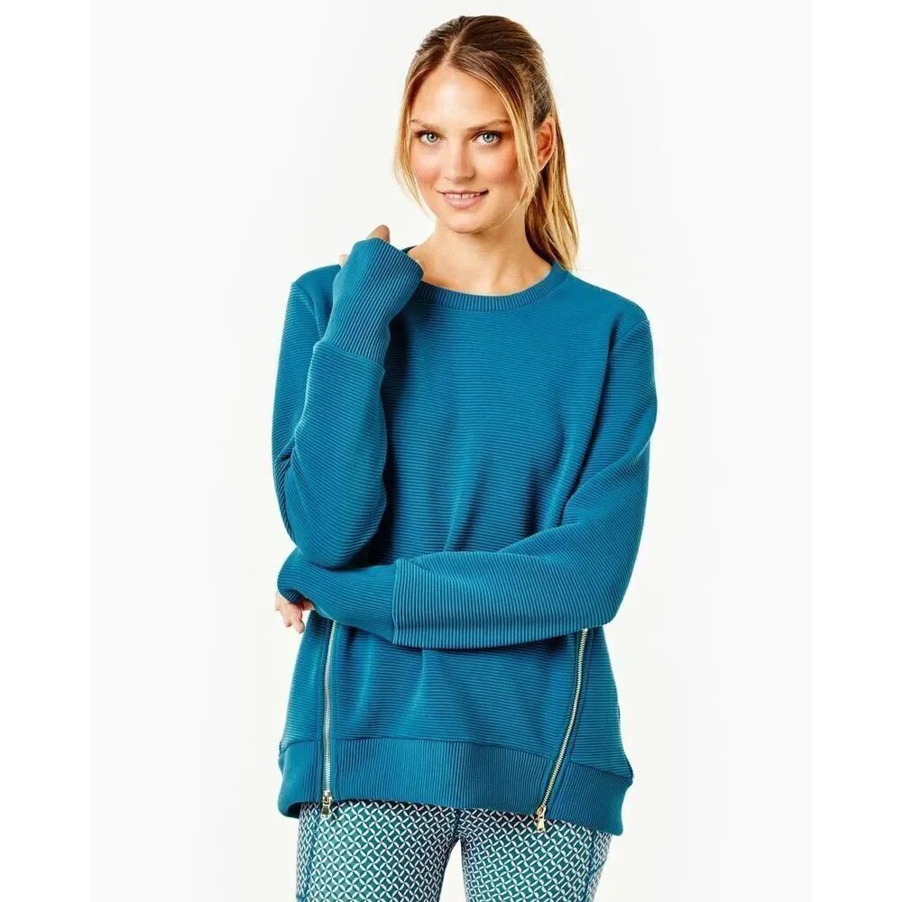 NWT Addison Bay Everyday Ribbed Crewneck In Blue Crush Size XS $168 MSRP